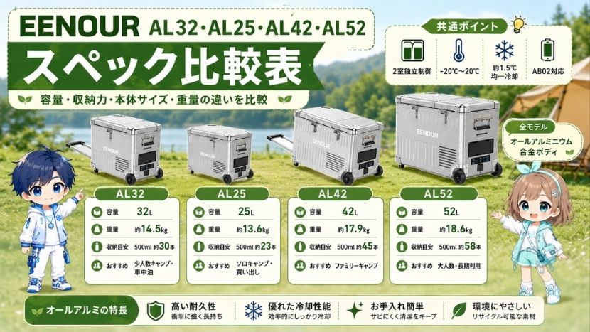 EENOUR AL32・AL25・AL42・AL52｜スペック比較表