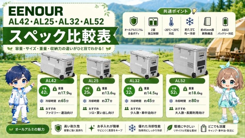 EENOUR AL42・AL25・AL32・AL52｜スペック比較表