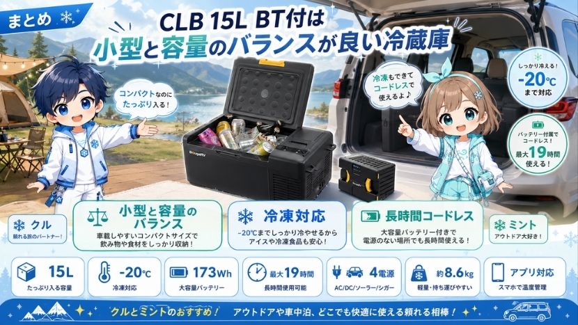まとめ｜CLB 15L BT付は小型と容量のバランスが良い冷蔵庫