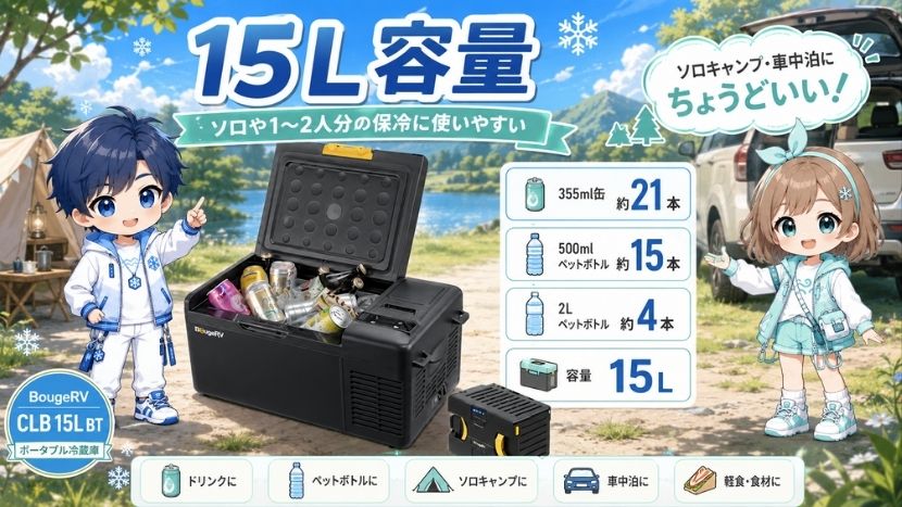 15L容量｜ソロや1〜2人分の保冷に使いやすい