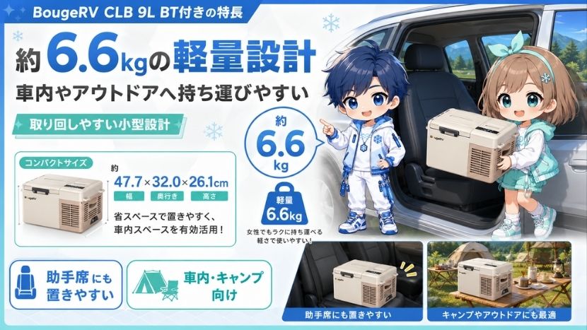 約6.6kgの軽量設計|車内やアウトドアへ持ち運びやすい
