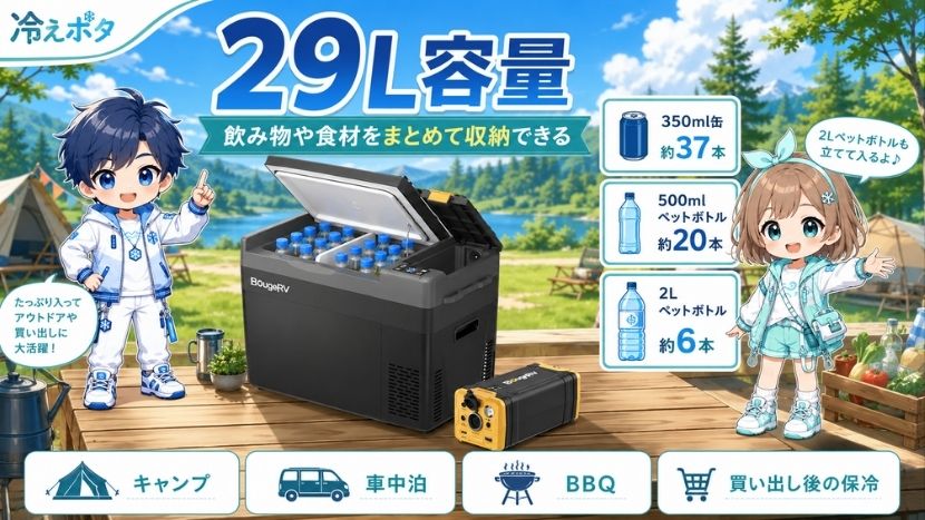 29L容量｜飲み物や食材をまとめて収納できる