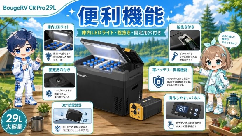 便利機能｜庫内LEDライト・栓抜き・固定用穴付き