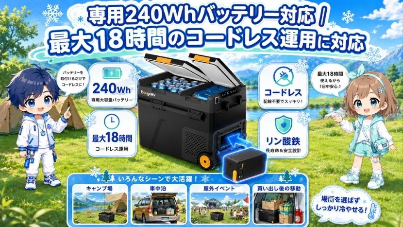 専用240Whバッテリー対応|最大18時間のコードレス運用に対応