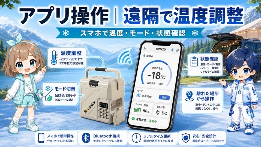 アプリ操作｜温度調整やバッテリー残量確認ができる