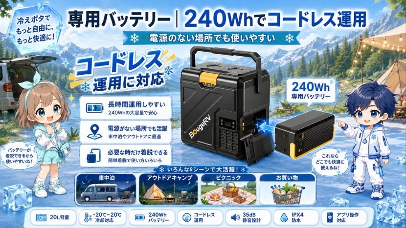 専用バッテリー｜240Whで長時間コードレス運用に対応