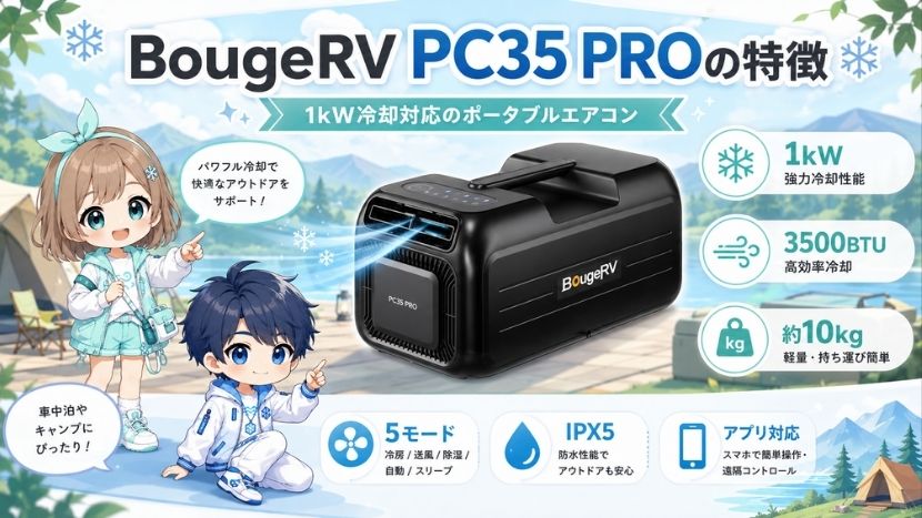 BougeRV PC35 PROの特徴｜1kW冷却対応のポータブルエアコン