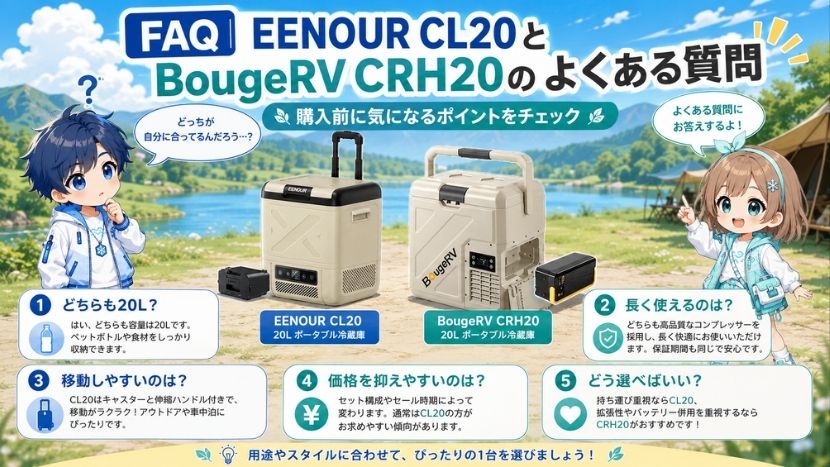 FAQ｜EENOUR CL20とBougeRV CRH20のよくある質問