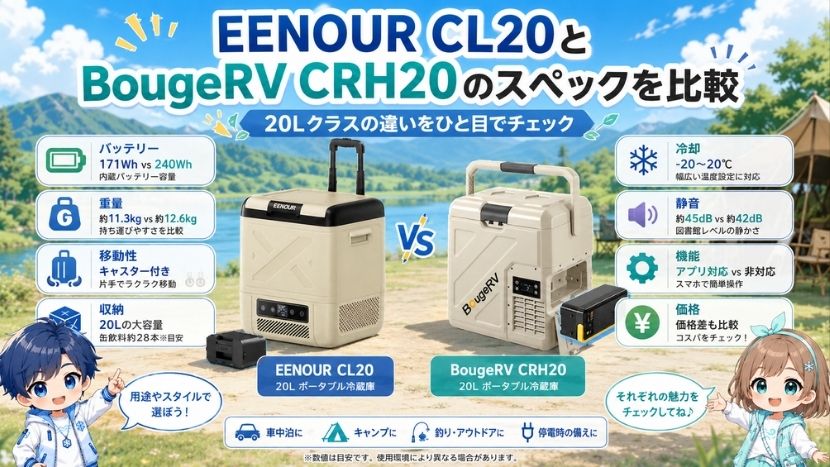 EENOUR CL20とBougeRV CRH20のスペックを比較