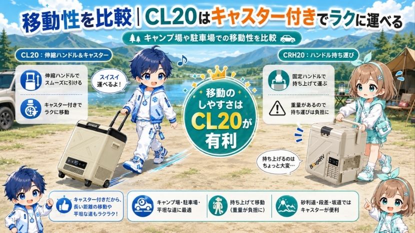 違い③ 移動性を比較｜CL20はキャスター付きでラクに運べる