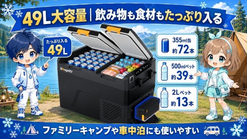 49L大容量｜飲み物や食材をまとめて収納できる