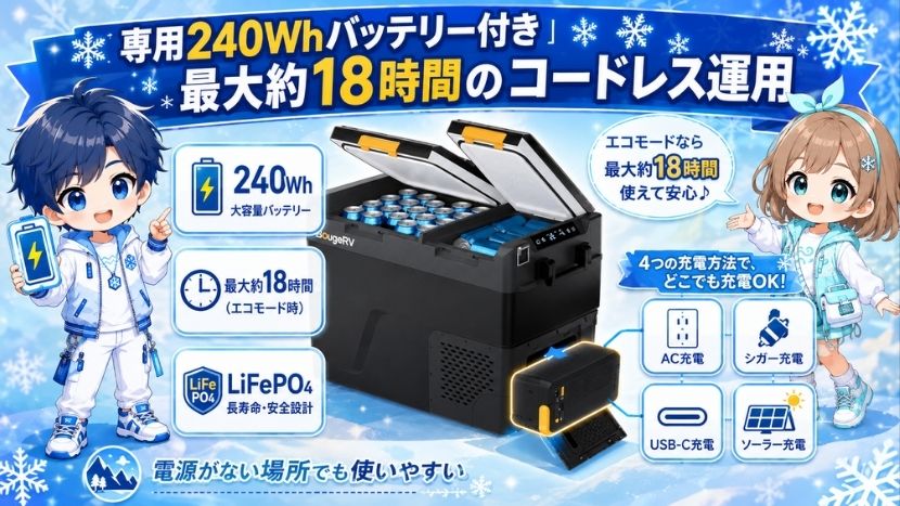 専用240Whバッテリー対応｜最大18時間のコードレス運用に対応