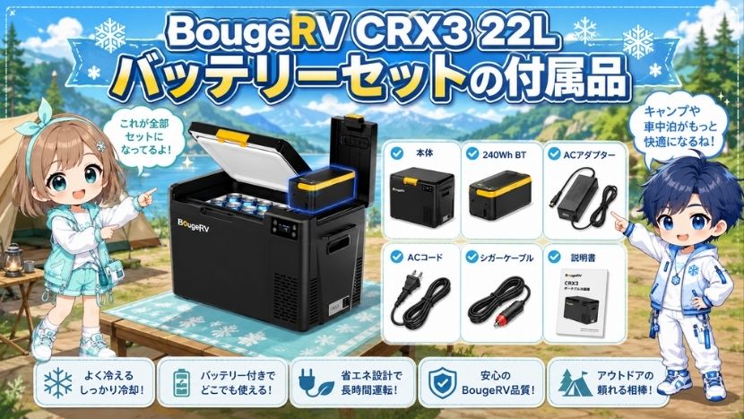 BougeRV CRX3 22L バッテリーセットの付属品
