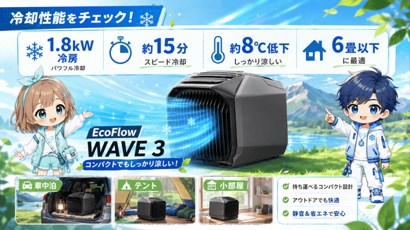 冷房性能｜1.8kWで約15分で約8℃下げる