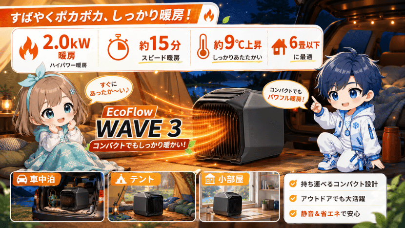暖房性能｜2.0kWで約15分で約9℃上げる
