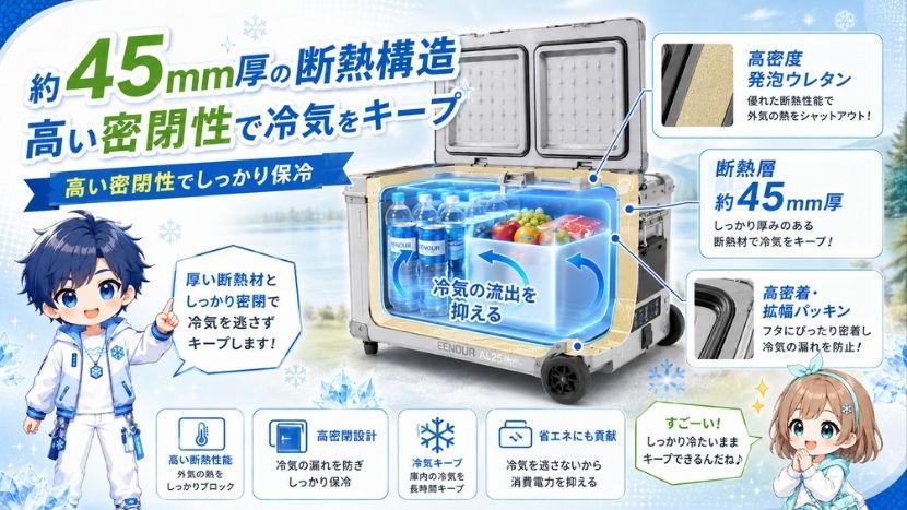 約45mm厚の断熱構造｜高い密閉性で冷気をキープ