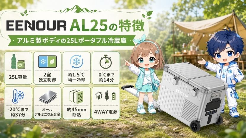 EENOUR AL25の特徴｜アルミ製ボディの25Lポータブル冷蔵庫