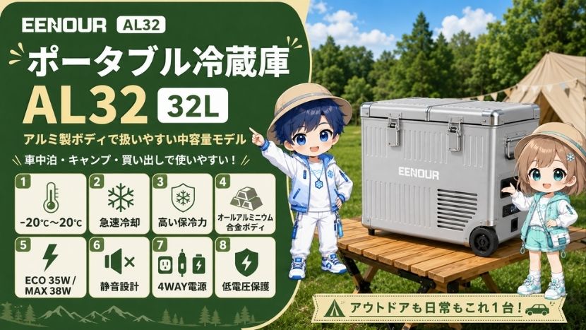 EENOUR AL32｜32Lアルミ製ポータブル冷蔵庫のスペック詳細