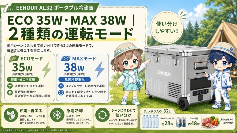 ECO 35W・MAX 38W｜2種類の運転モード