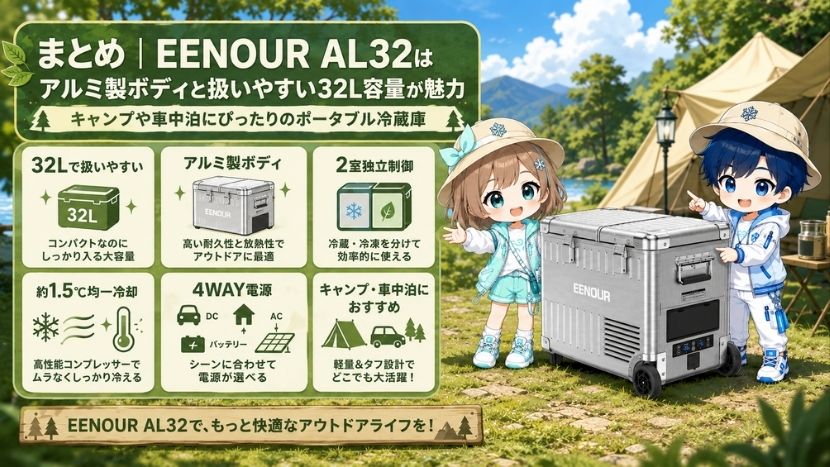 まとめ｜EENOUR AL32はアルミ製ボディと扱いやすい32L容量が魅力