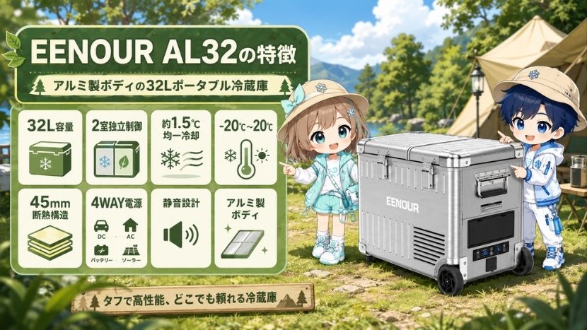 EENOUR AL32の特徴｜アルミ製ボディの32Lポータブル冷蔵庫