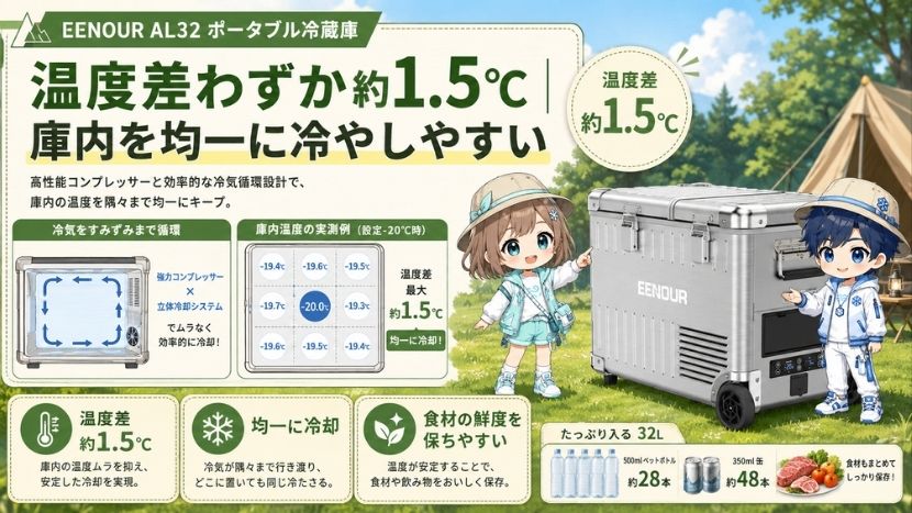 温度差わずか約1.5℃｜庫内を均一に冷やしやすい