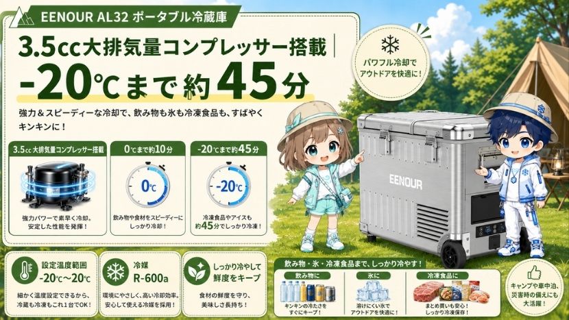 3.5cc大排気量コンプレッサー搭載｜-20℃まで約45分