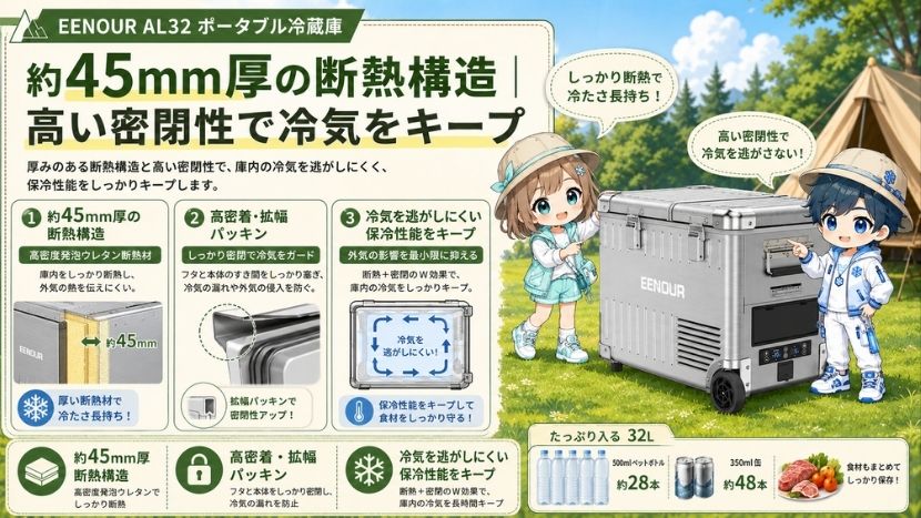 約45mm厚の断熱構造｜高い密閉性で冷気をキープ