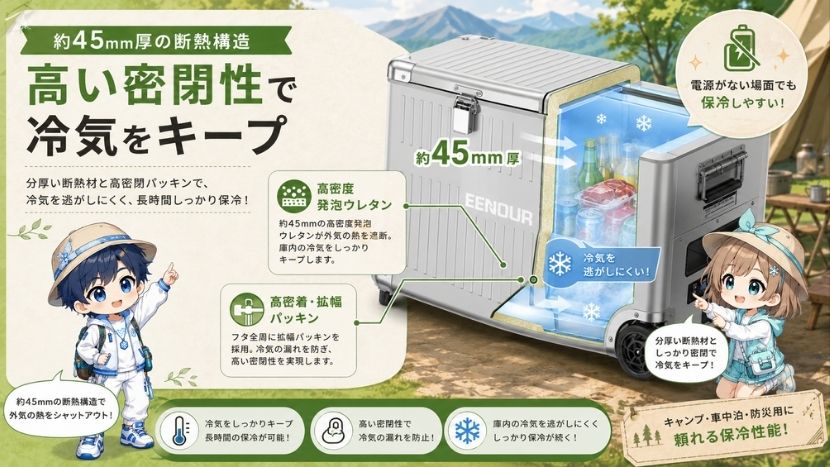 約45mm厚の断熱構造|高い密閉性で冷気をキープ