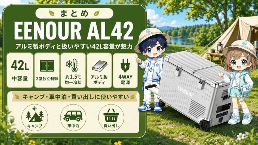 まとめ|EENOUR AL42はアルミ製ボディと扱いやすい42L容量が魅力