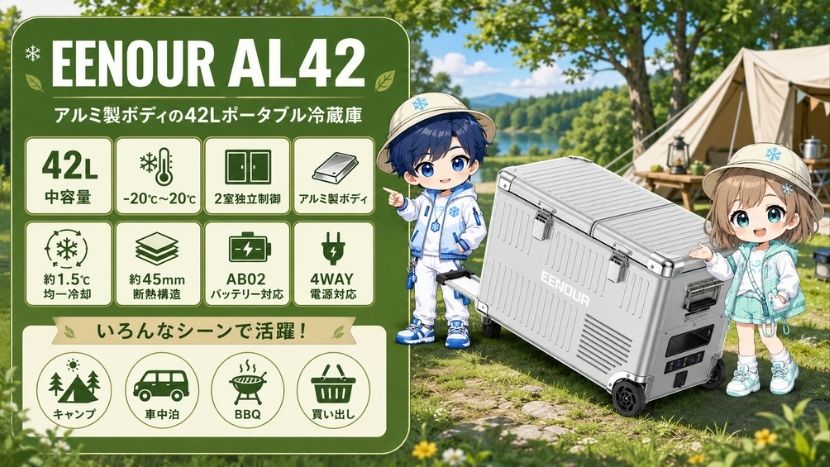 EENOUR AL42の特徴|アルミ製ボディの42Lポータブル冷蔵庫