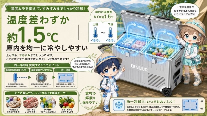 温度差わずか約1.5℃|庫内を均一に冷やしやすい