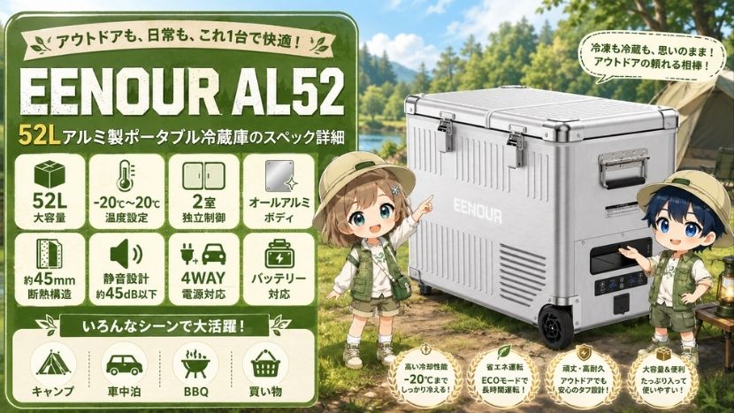 EENOUR AL52｜52Lアルミ製ポータブル冷蔵庫のスペック詳細