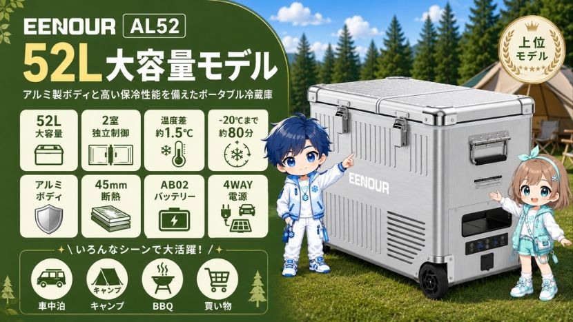 EENOUR AL52の特徴｜アルミ製ボディの52L大容量ポータブル冷蔵庫