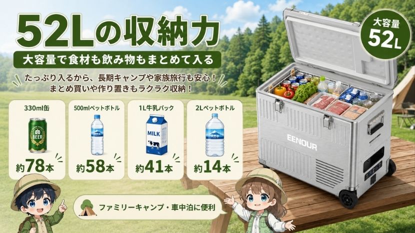 52Lの収納力｜大容量で食材も飲み物もまとめて入る