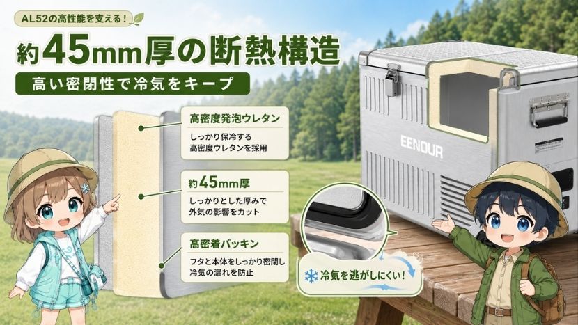 約45mm厚の断熱構造｜高い密閉性で冷気をキープ