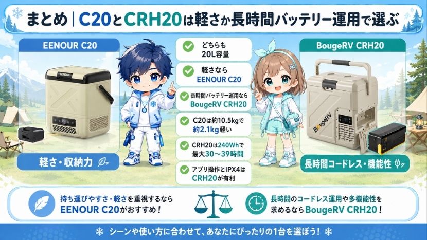 まとめ｜C20とCRH20は軽さか長時間バッテリー運用で選ぶ