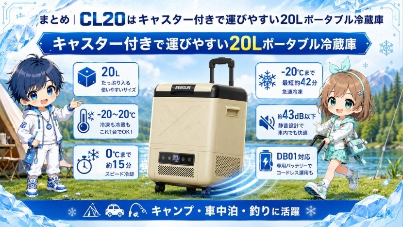 まとめ｜CL20はキャスター付きで運びやすい20Lポータブル冷蔵庫