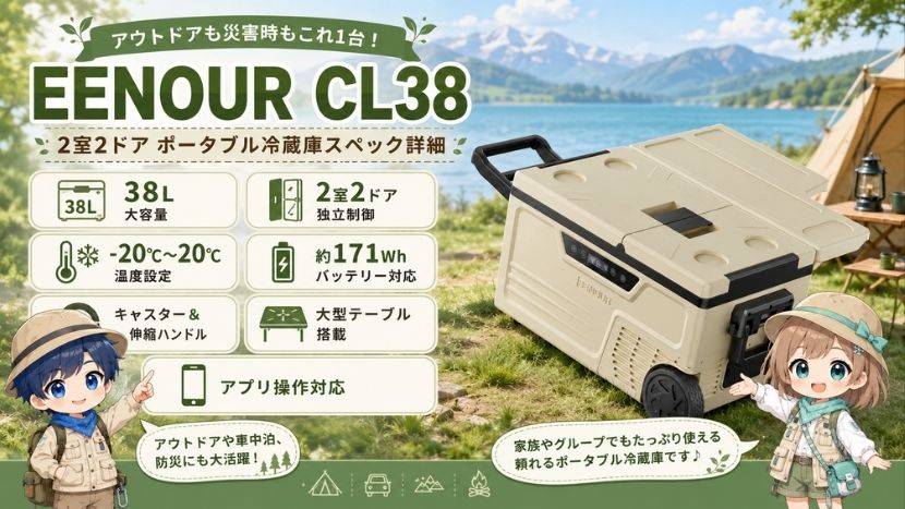 EENOUR CL38｜2室2ドア ポータブル冷蔵庫スペック詳細