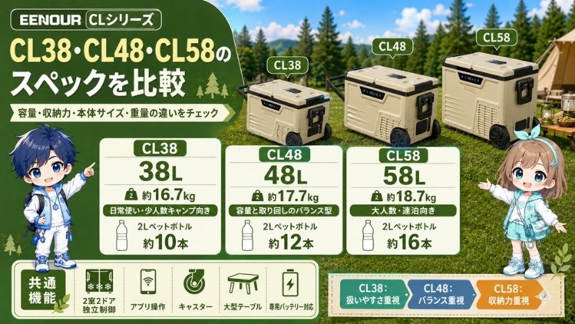 EENOUR CL38・CL48・CL58のスペックを比較