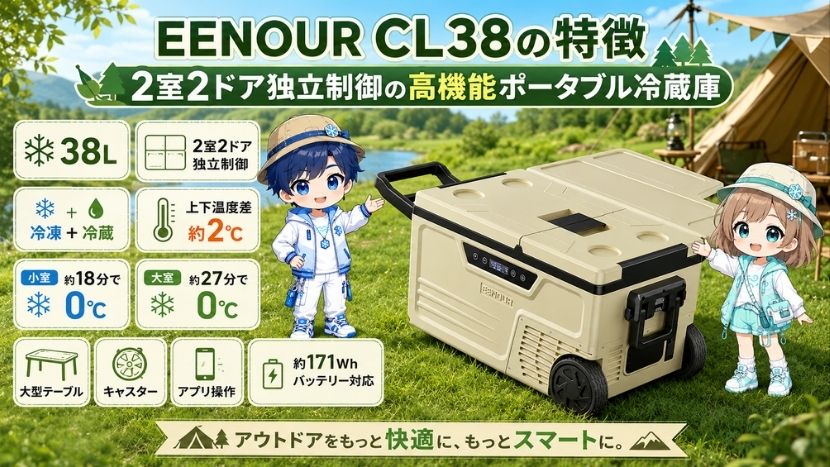 EENOUR CL38の特徴｜2室2ドア独立制御の高機能ポータブル冷蔵庫