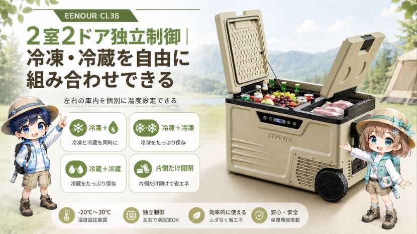 2室2ドア独立制御｜冷凍・冷蔵を自由に組み合わせできる