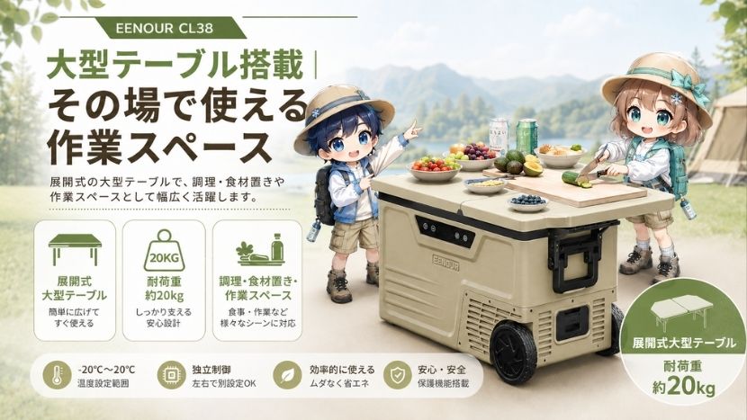 大型テーブル搭載｜その場で使える作業スペース