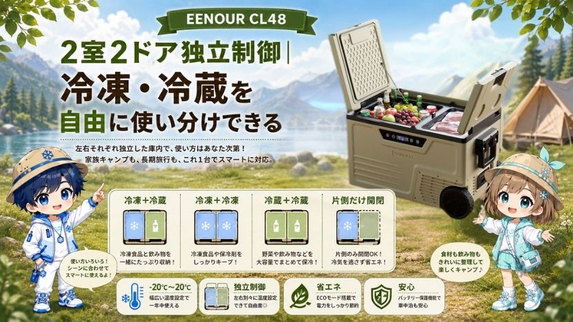 2室2ドア独立制御｜冷凍・冷蔵を自由に使い分けできる