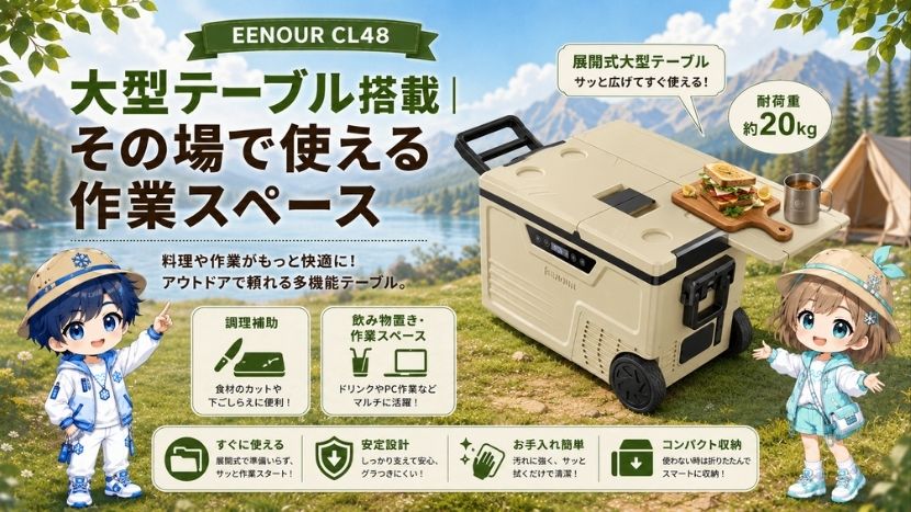 大型テーブル搭載｜その場で使える作業スペース