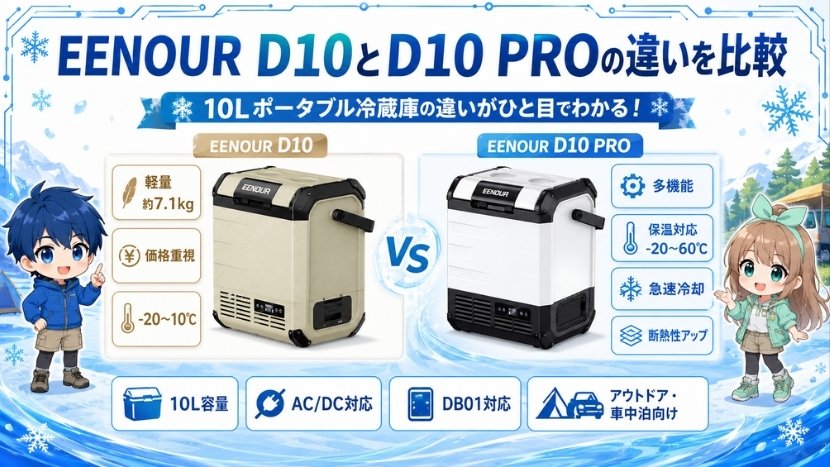 EENOUR D10とD10 PROの違いを比較｜10Lポータブル冷蔵庫