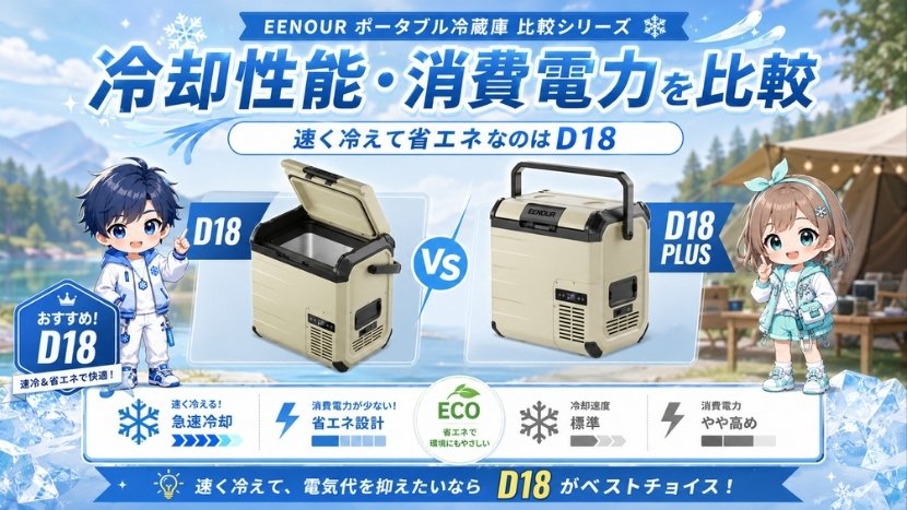 冷却性能・消費電力を比較｜速く冷えて省エネなのはD18