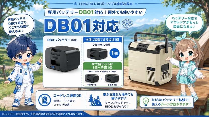 専用バッテリーDB01対応｜屋外でも使いやすい