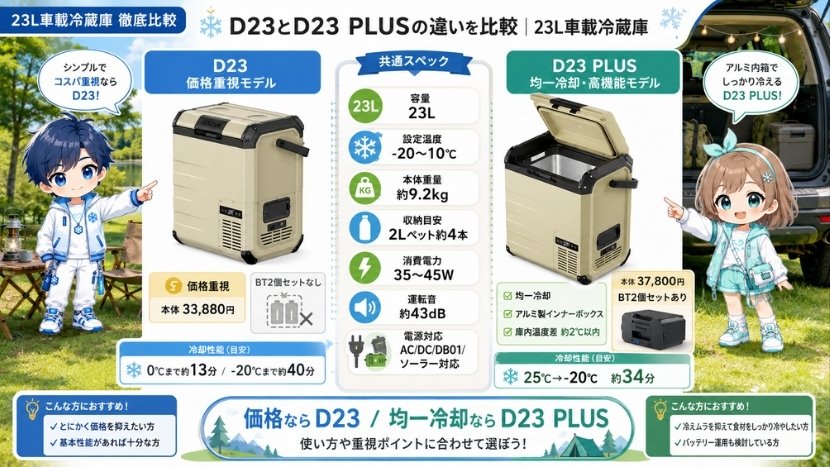 D23とD23 PLUSの違いを比較｜23L 車載冷蔵庫