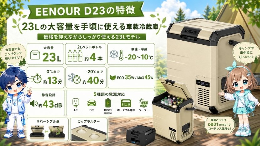 EENOUR D23の特徴｜23Lの大容量を手頃に使える車載冷蔵庫